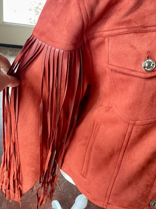 Juicy Couture Rust Red Fringe Leather Jacket - Picture 1 of 9